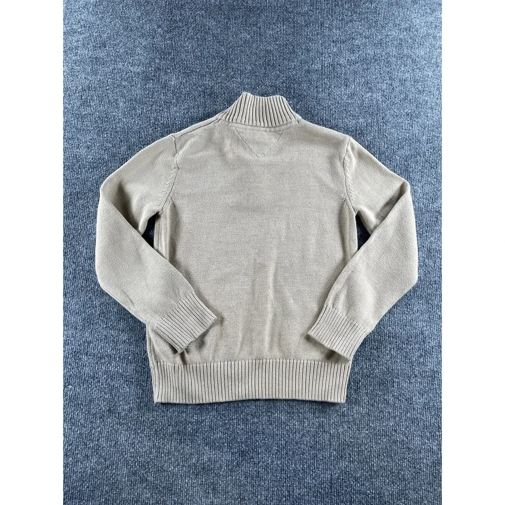 Tommy Hilfiger Boys Tan Beige Quarter Zip Mock Neck Knit Sweater Size S 8